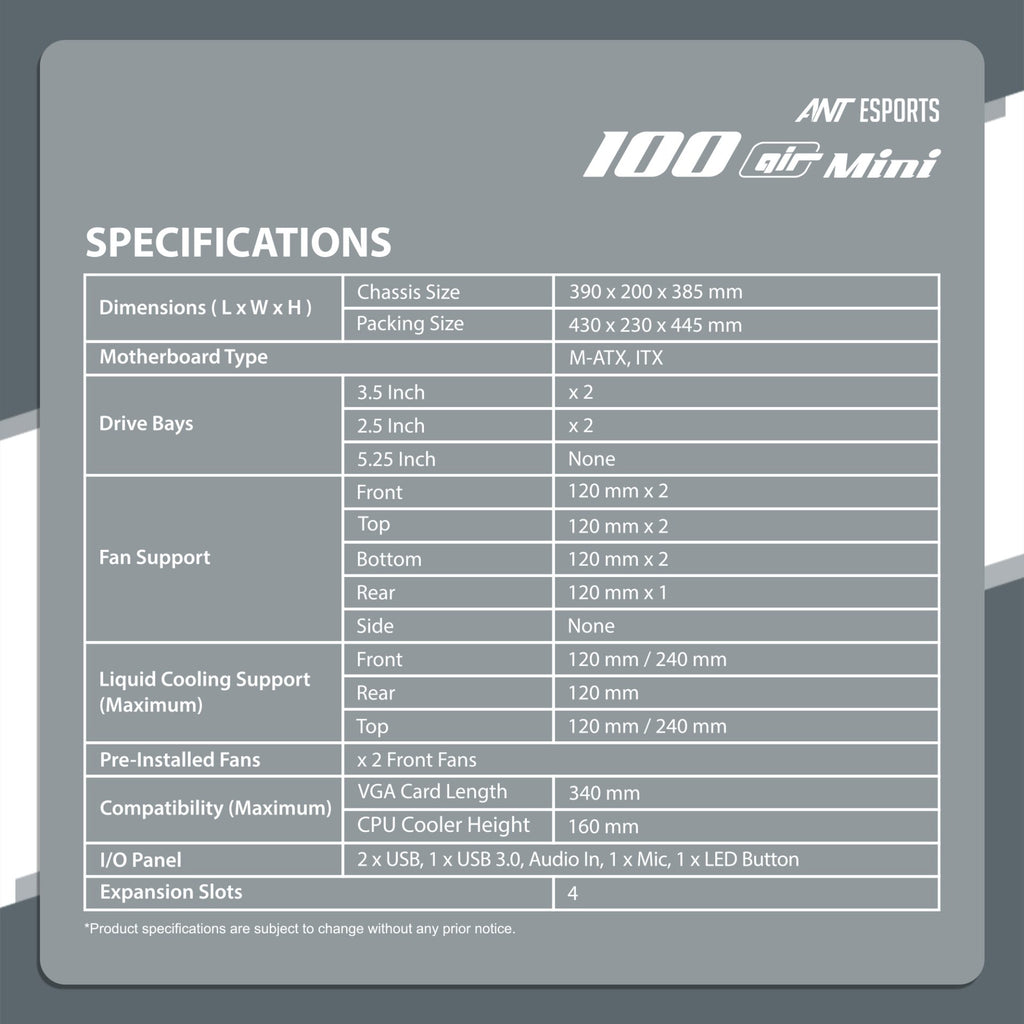 Ant Esports Chassis 100 Air Mini ( Chassis Without Power Supply )