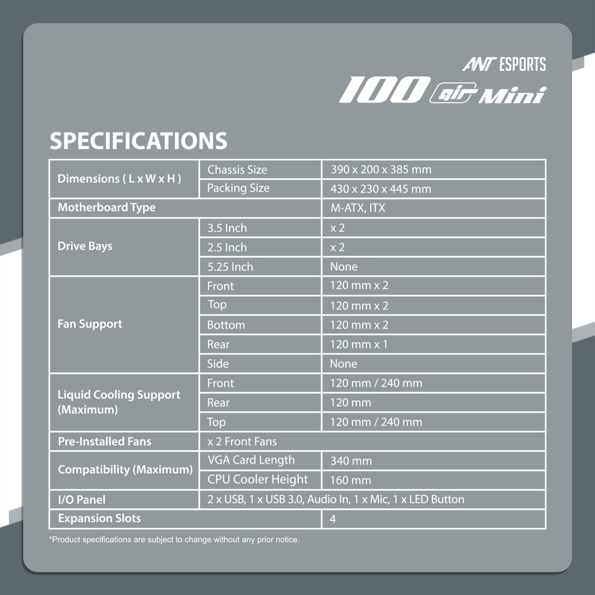 Ant Esports Chassis 100 Air Mini ( Chassis Without Power Supply )