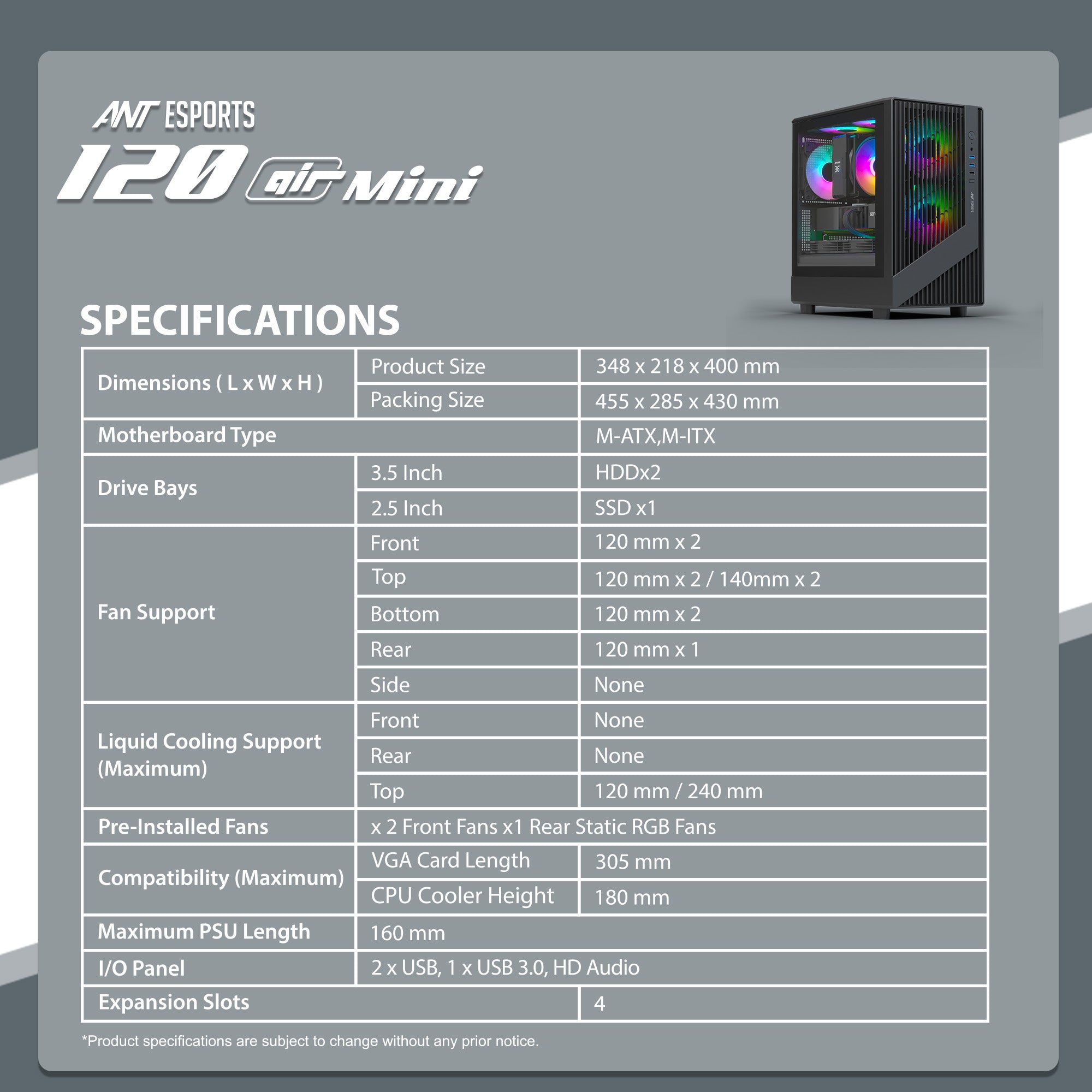 Ant Esports Chassis 205 MINI 6F Black ( Chassis Without Power Supply )