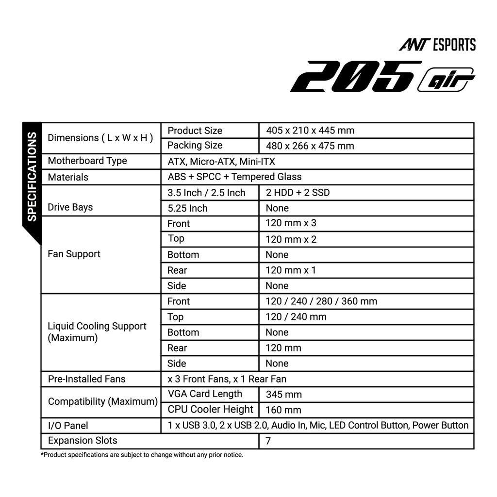 Ant Esports Chassis 205 Air Black ( Chassis Without Power Supply )