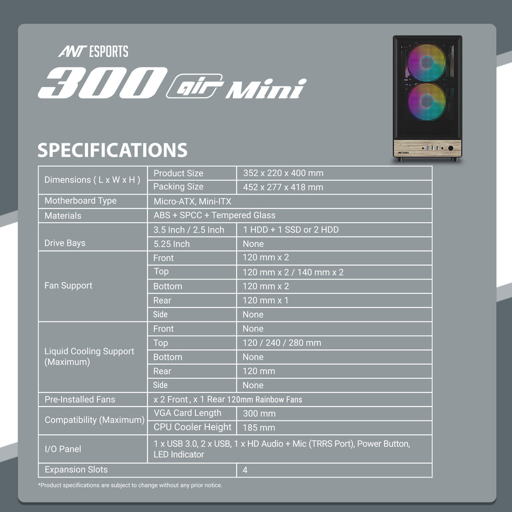 Ant Esports Chassis 300 Air Mini Black ( Chassis Without PSU )