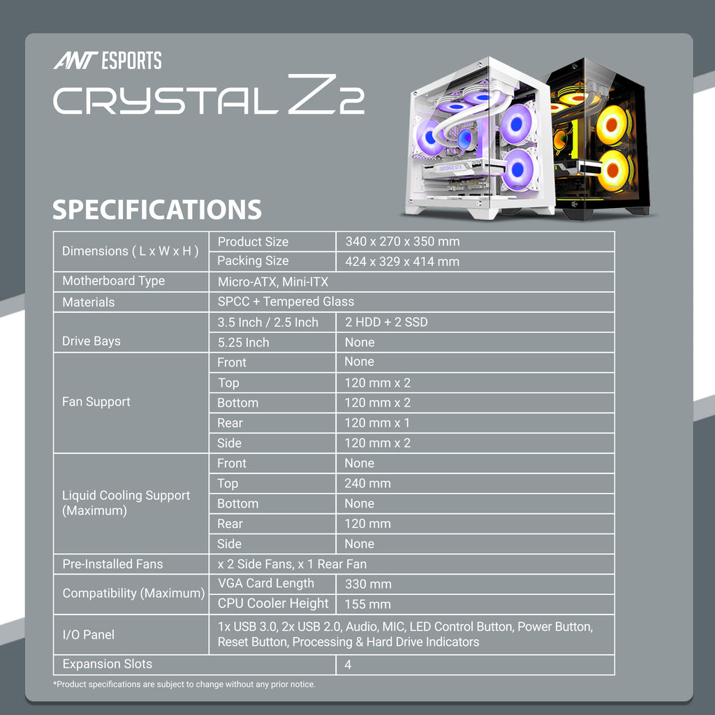 Ant Esports Chassis CRYSTAL Z2 White ( Chassis Without Power Supply )