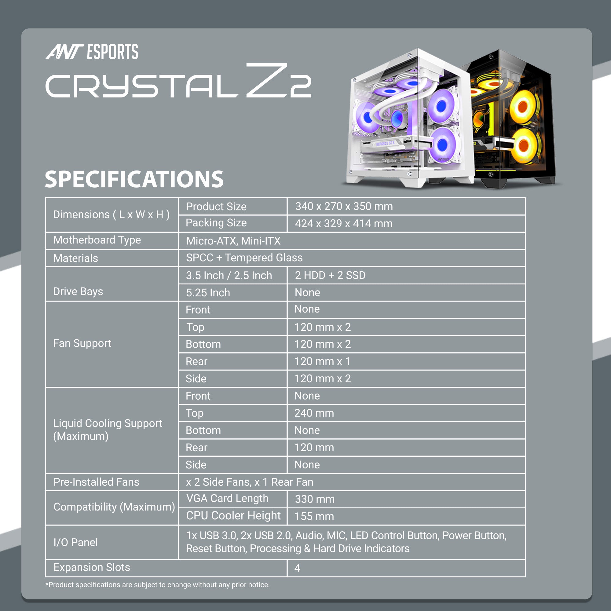 Ant Esports Chassis CRYSTAL Z2 White ( Chassis Without Power Supply )