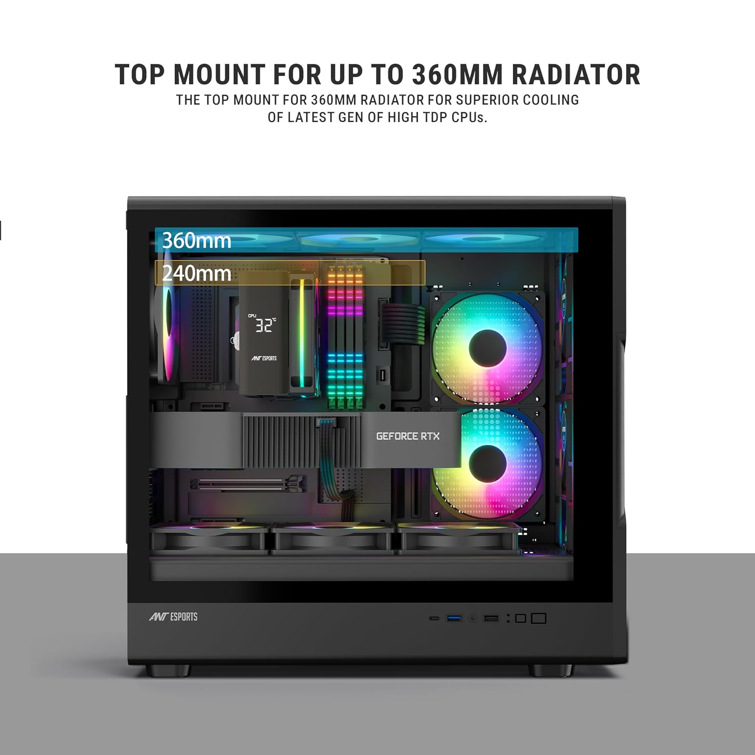 ANT ESPORTS CABINET WITH ARGB FAN BLACK – TITAN FE
