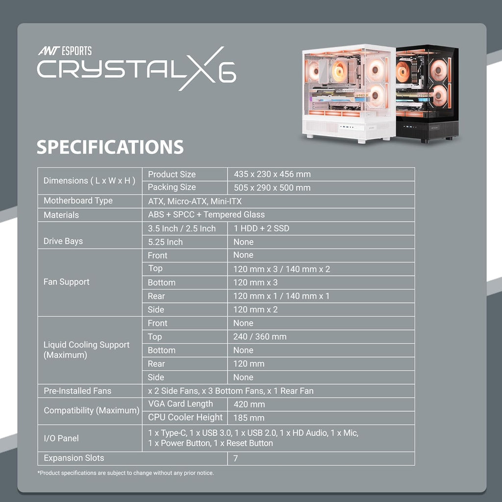 Ant Esports Chassis Crystal X6 -Black ( Chassis Without Power Supply )