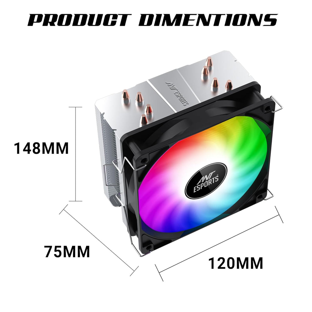 Ant Esports ICE-C400 Rainbow 120mm ARGB AM5/LGA1851 Black CPU Air Cooler