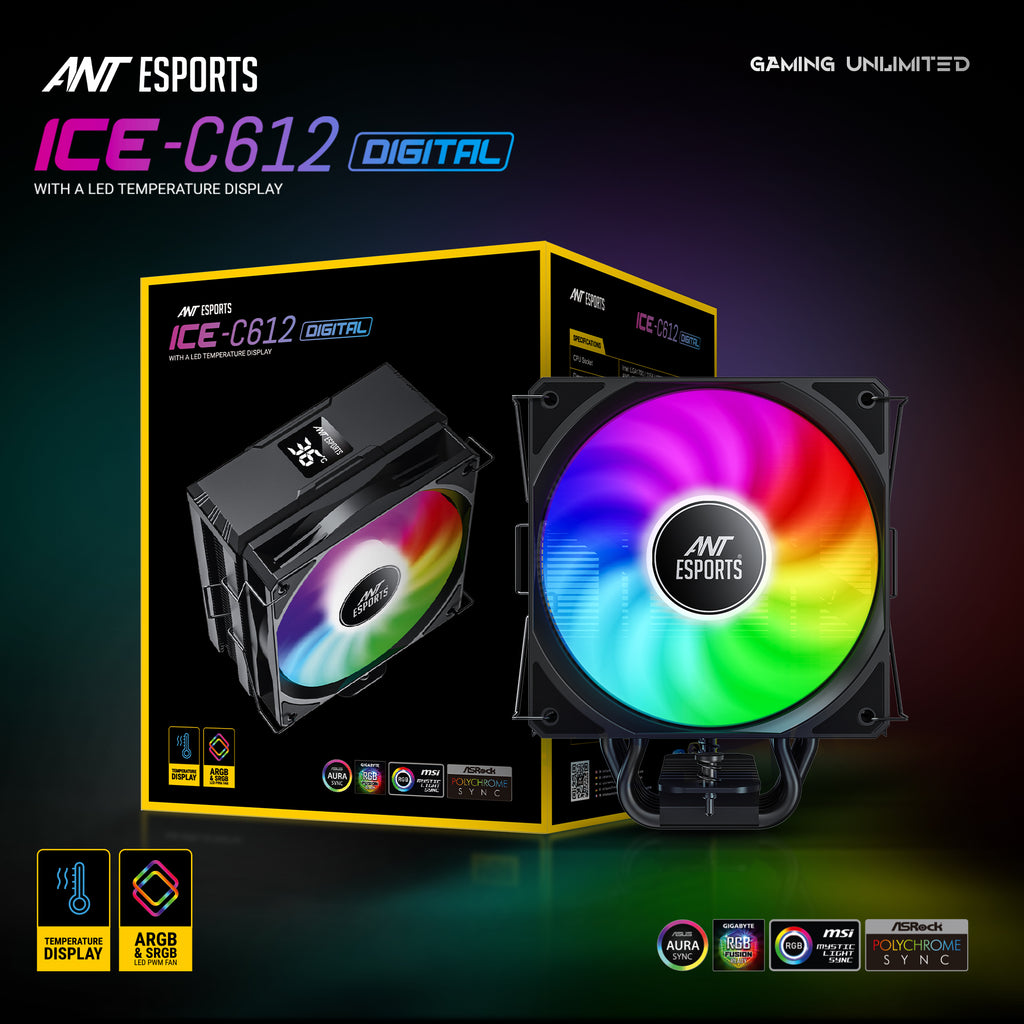 Ant Esports ICE-C612 V2 ARGB AM5/LGA1851 Black Air Cooler