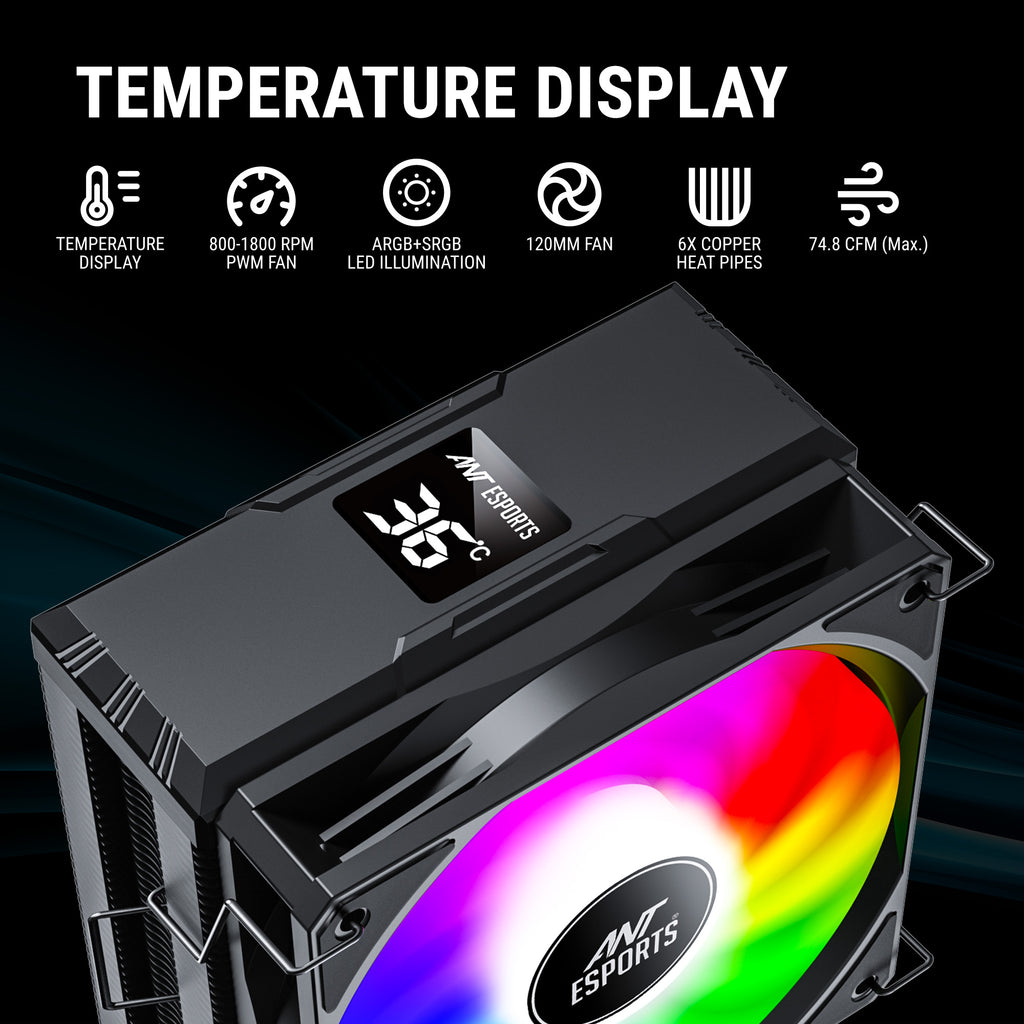 Ant Esports ICE-C612 V2 ARGB AM5/LGA1851 Black Air Cooler