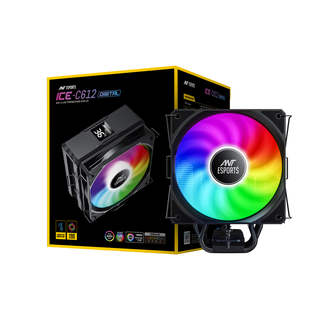 Ant Esports ICE-C400 Rainbow 120mm ARGB AM5/LGA1851 Black CPU Air Cooler
