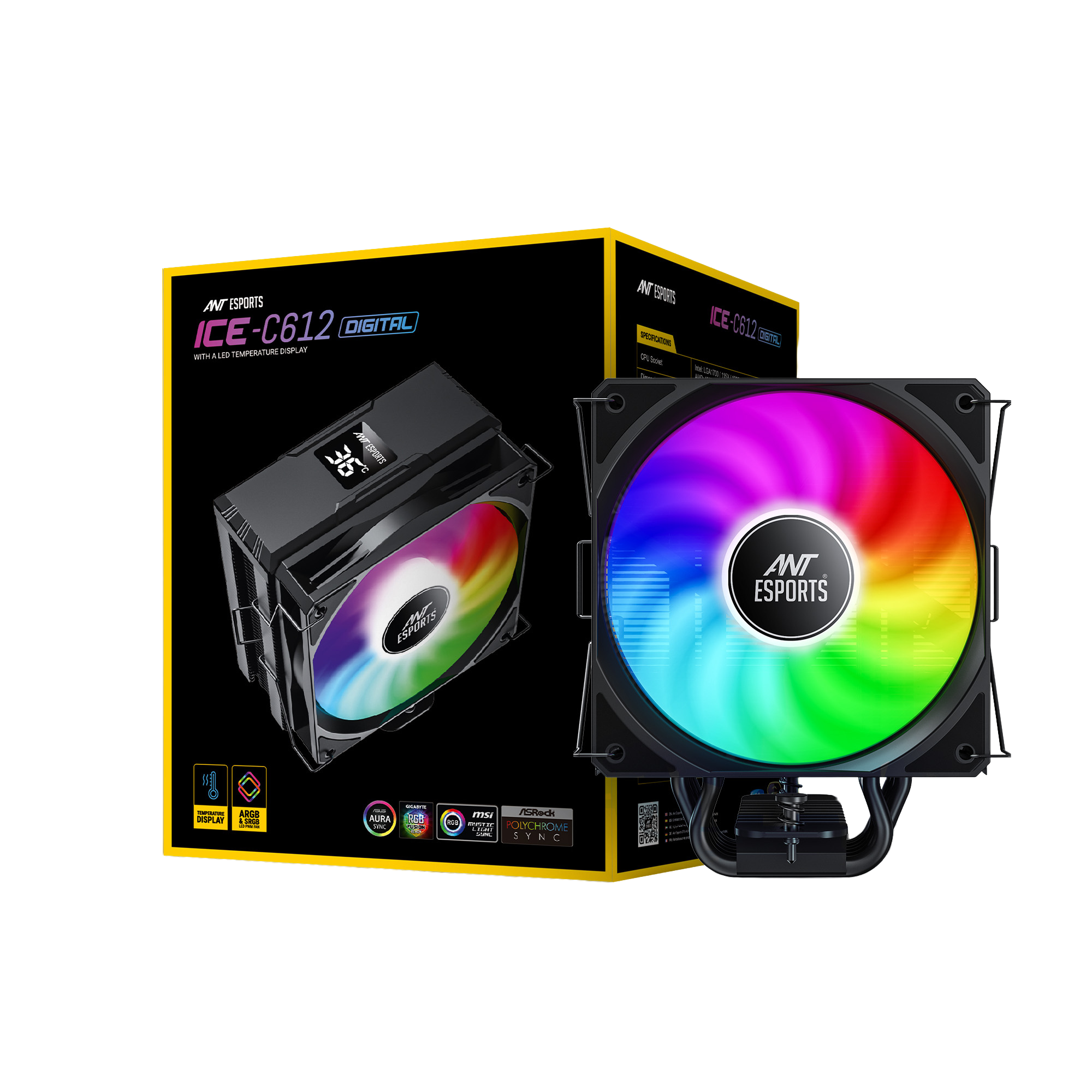 Ant Esports ICE-C400 Rainbow 120mm ARGB AM5/LGA1851 Black CPU Air Cooler