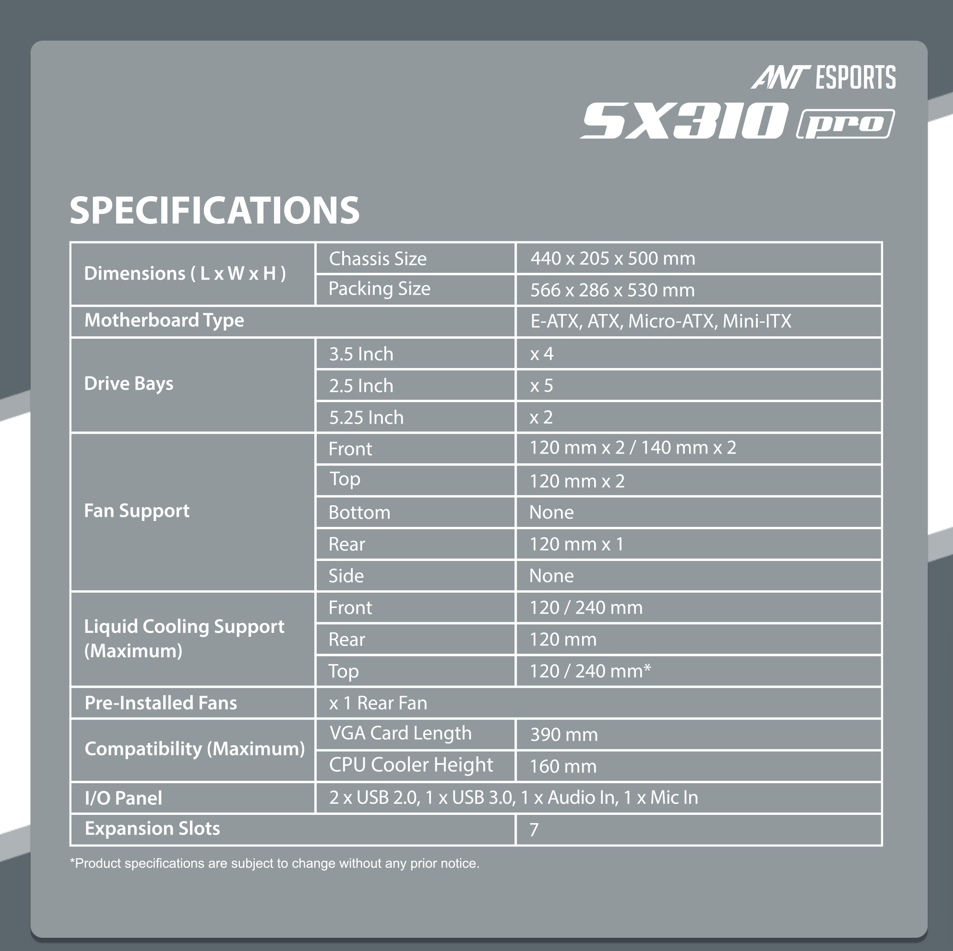 Ant Esports Chassis SX310 Pro ( Without Power Supply )