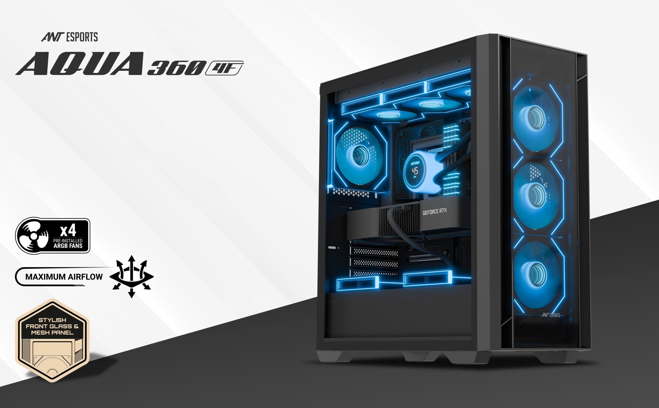 Ant Esports Chassis AQUA 360 4F - Black ( Chassis Without Power Supply )