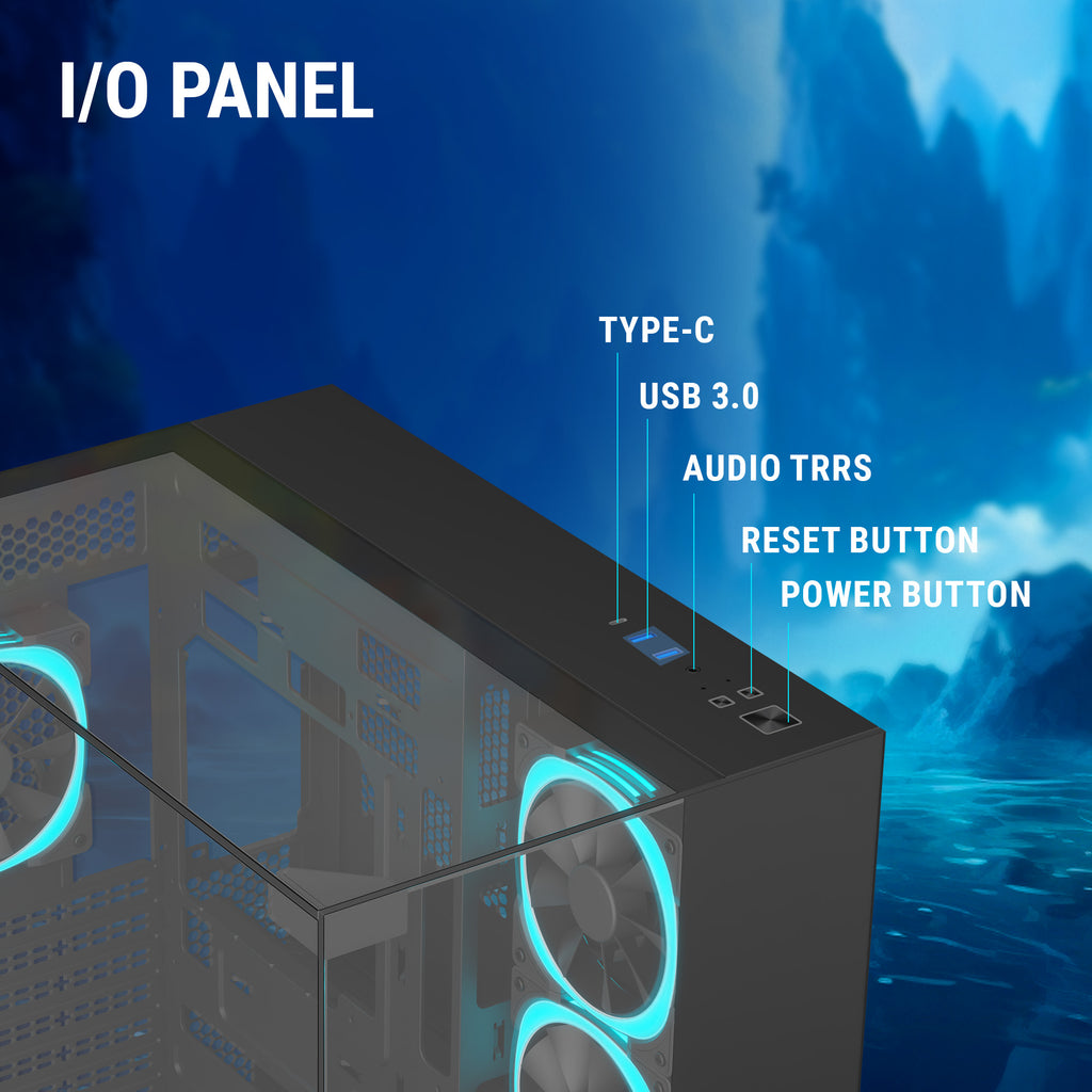Ant Esports Chassis Crystal Mirror - Black ( Chassis Without Power Supply )