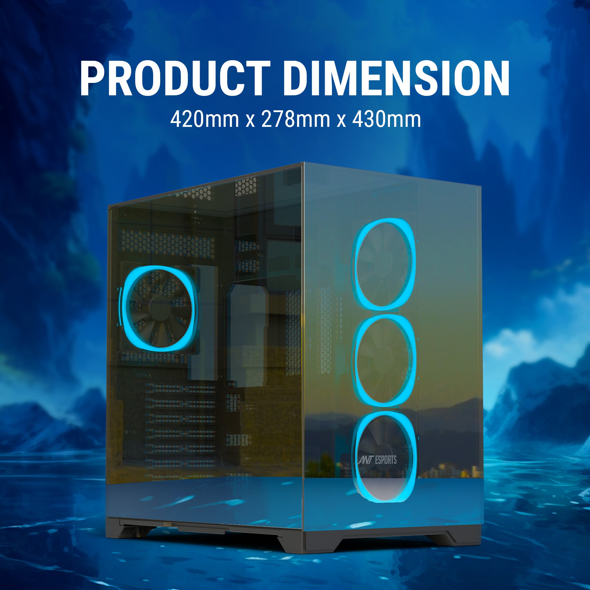 Ant Esports Chassis Crystal Mirror - Black ( Chassis Without Power Supply )