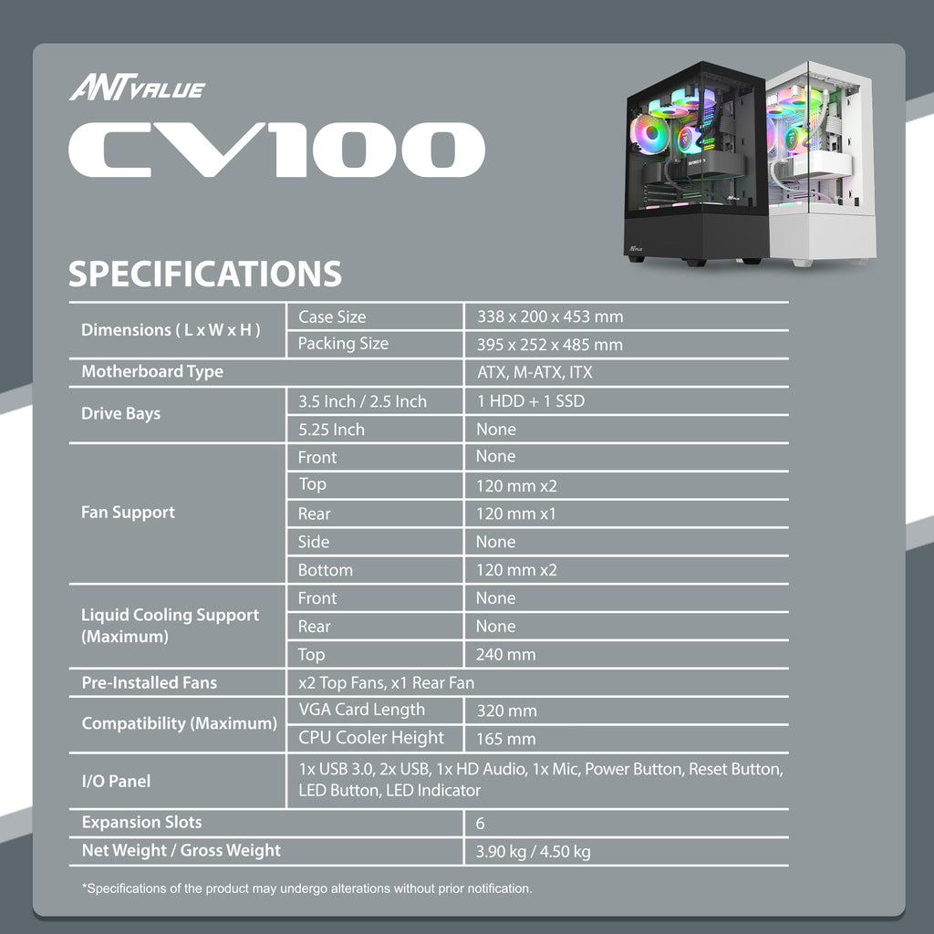 Ant Value Chassis CV100 White ( Chassis Without Power Supply)