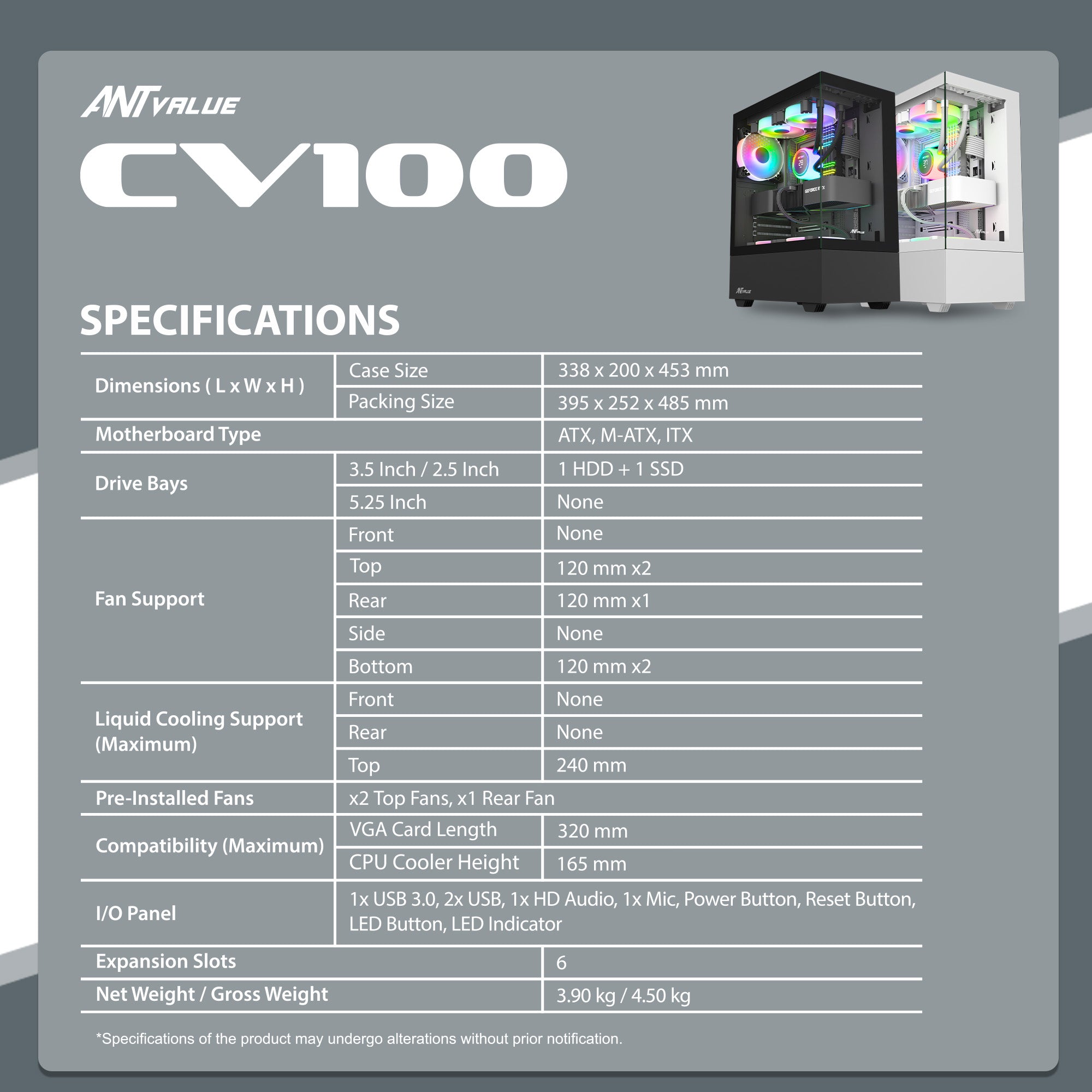 Ant Value Chassis CV100 White ( Chassis Without Power Supply)