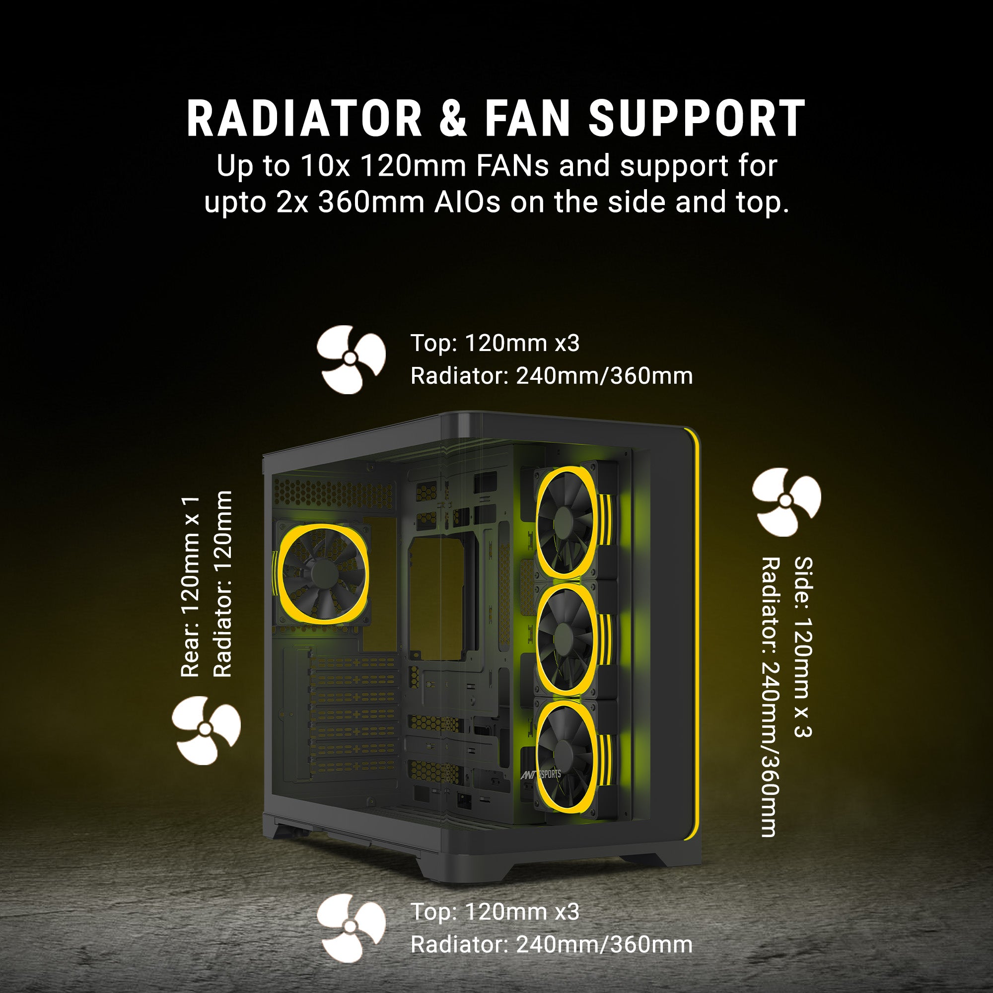 Ant Esports Chassis Crystal ARC - Black ( Chassis Without Power Supply )