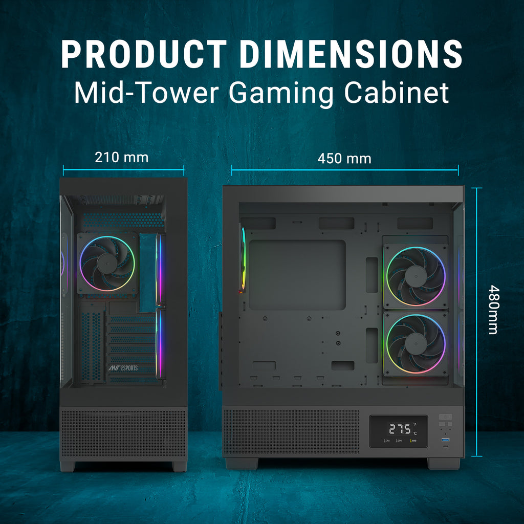 Ant Esports Chassis Crystal X3 LCD - Black ( Chassis Without Power Supply )