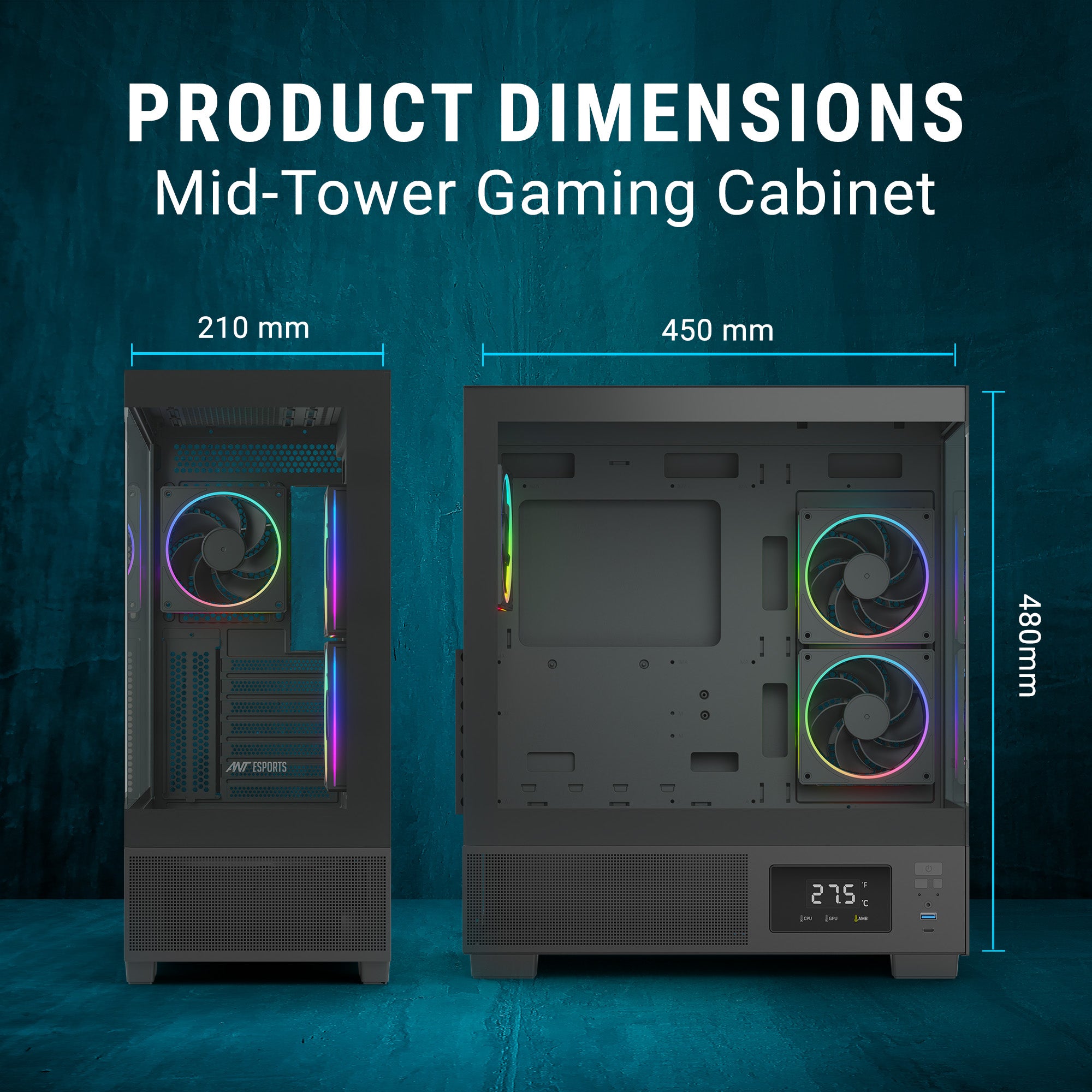 Ant Esports Chassis Crystal X3 LCD - Black ( Chassis Without Power Supply )