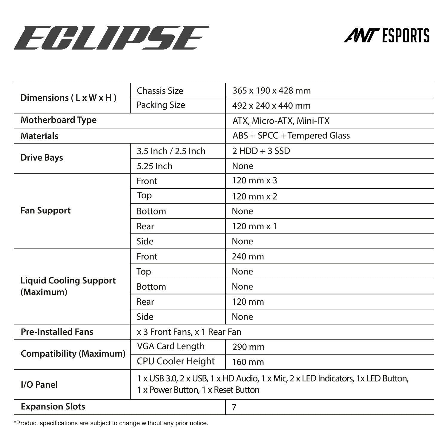 Ant Esports Chassis Eclipse - Grey Black ( Chassis Without Power Supply )