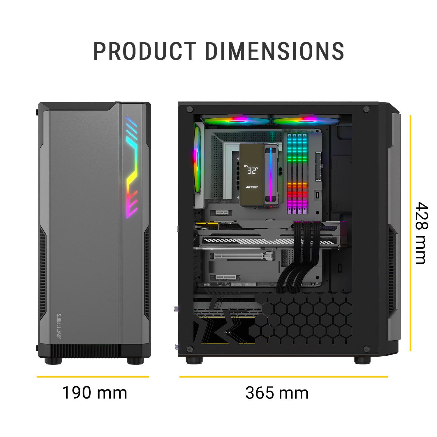Ant Esports Chassis Eclipse - Grey Black ( Chassis Without Power Supply )