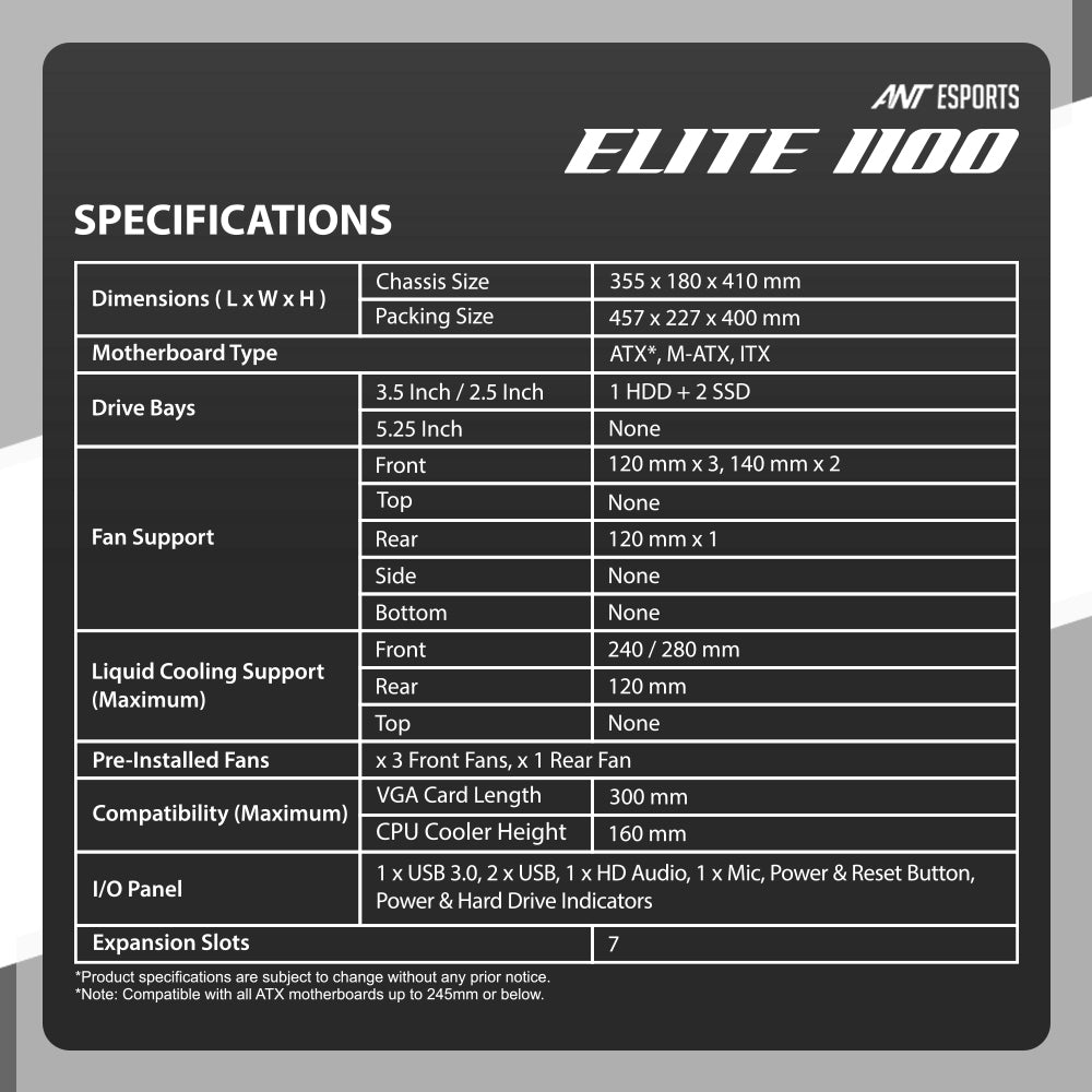 Ant Esports Chassis Elite-1100 ( Chassis without PSU )