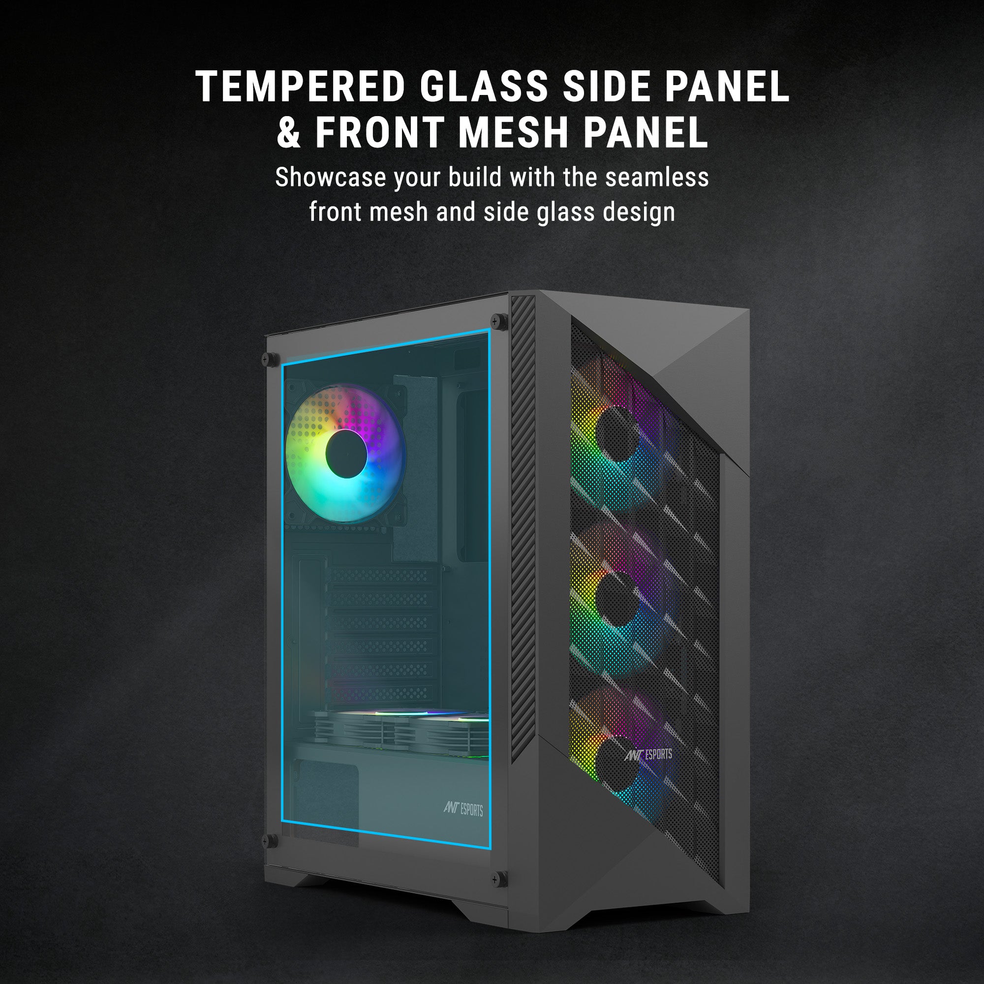 Ant Esports Chassis ICE 270G 6F with Glass Front Panel & 6 Fan - Black ( Chassis Without Power Supply )