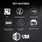 Ant Esports Chassis ICE 270G 6F with Glass Front Panel & 6 Fan - Black ( Chassis Without Power Supply )