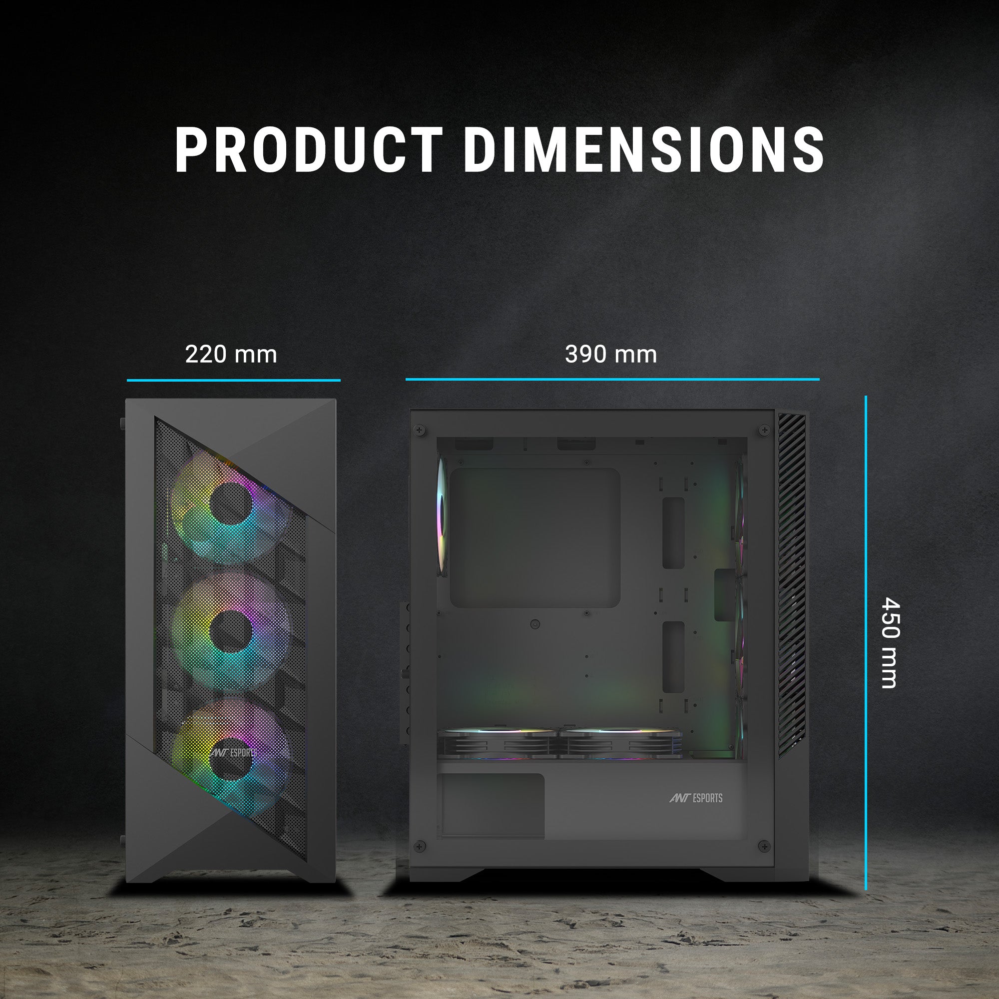 Ant Esports Chassis ICE 270G 6F with Glass Front Panel & 6 Fan - Black ( Chassis Without Power Supply )
