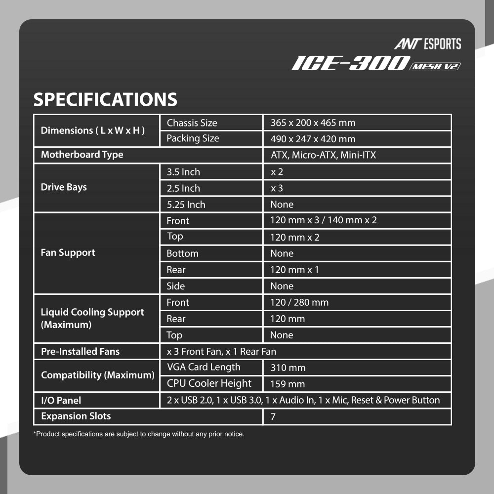 Ant Esports Chassis ICE-300 MESH Black ( Chassis Without Power Supply )