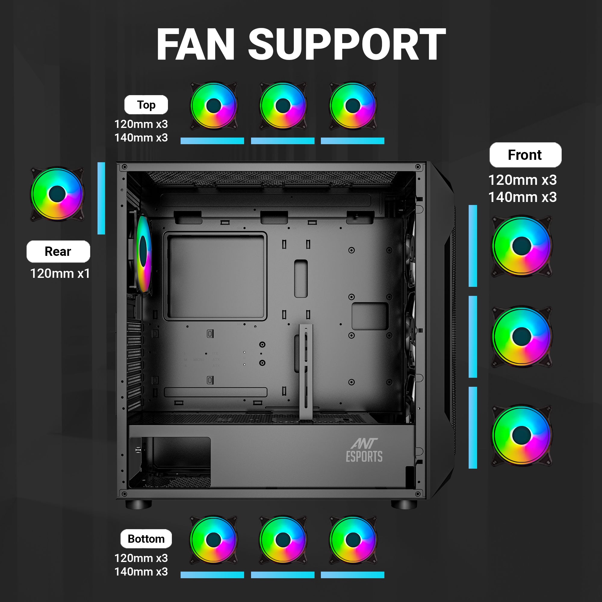 Ant Esports Chassis ICE-410TG Black ( Without Power Supply )