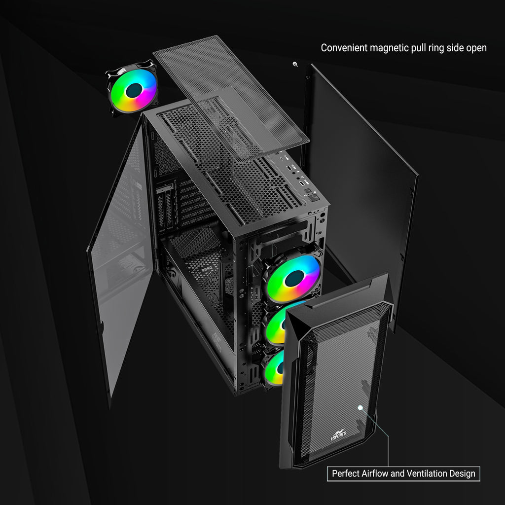 Ant Esports Chassis ICE-410TG Black ( Without Power Supply )