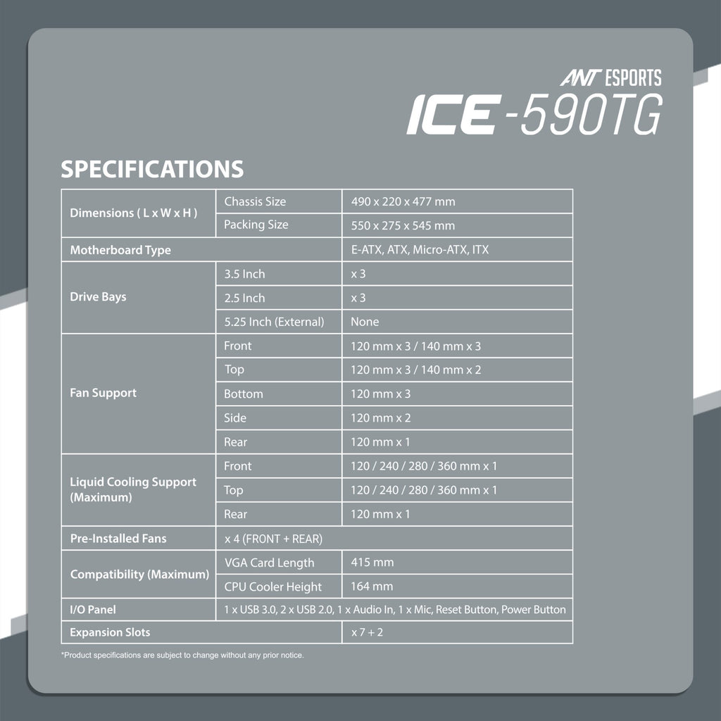 Ant Esports Chassis ICE-590TG ( Chassis Without PSU )