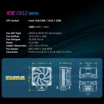 Ant Esports ICE-C612 Digital Single Tower 120mm ARGB AM5/LGA1851 Black Air Cooler with temperature display