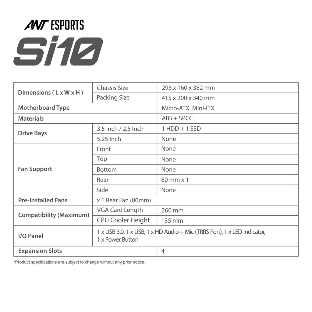 Ant Esports Chassis Si10 - Black ( Chassis Without Power Supply )