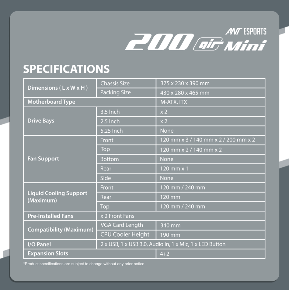 Ant Esports Chassis 200 Air Mini ( Without Power Supply )