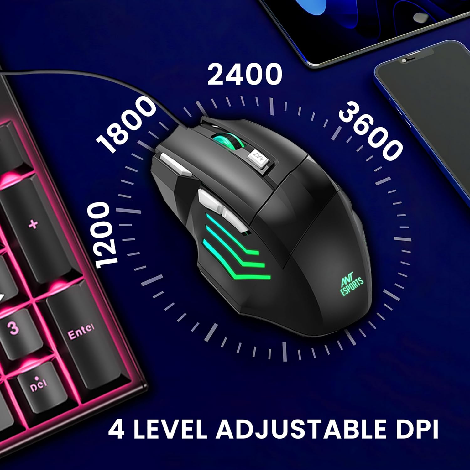ANT EPSORTS –WIRED MECHANICAL GAMING KEYBOARD & MOUSE COMBO RED SWITCH – BLACK – THUNDER 30 - Pakshal Impex