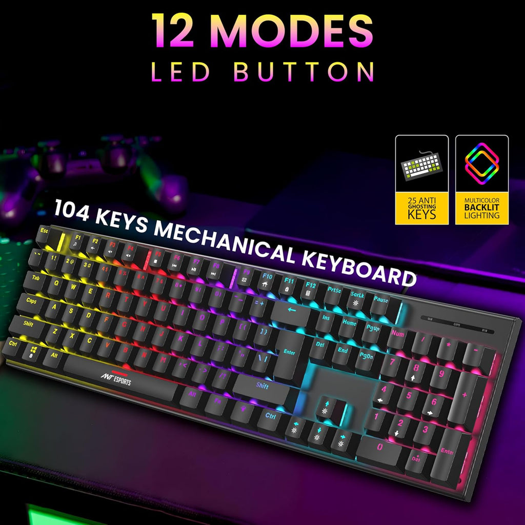 ANT EPSORTS –WIRED MECHANICAL GAMING KEYBOARD & MOUSE COMBO RED SWITCH – BLACK – THUNDER 30 - Pakshal Impex