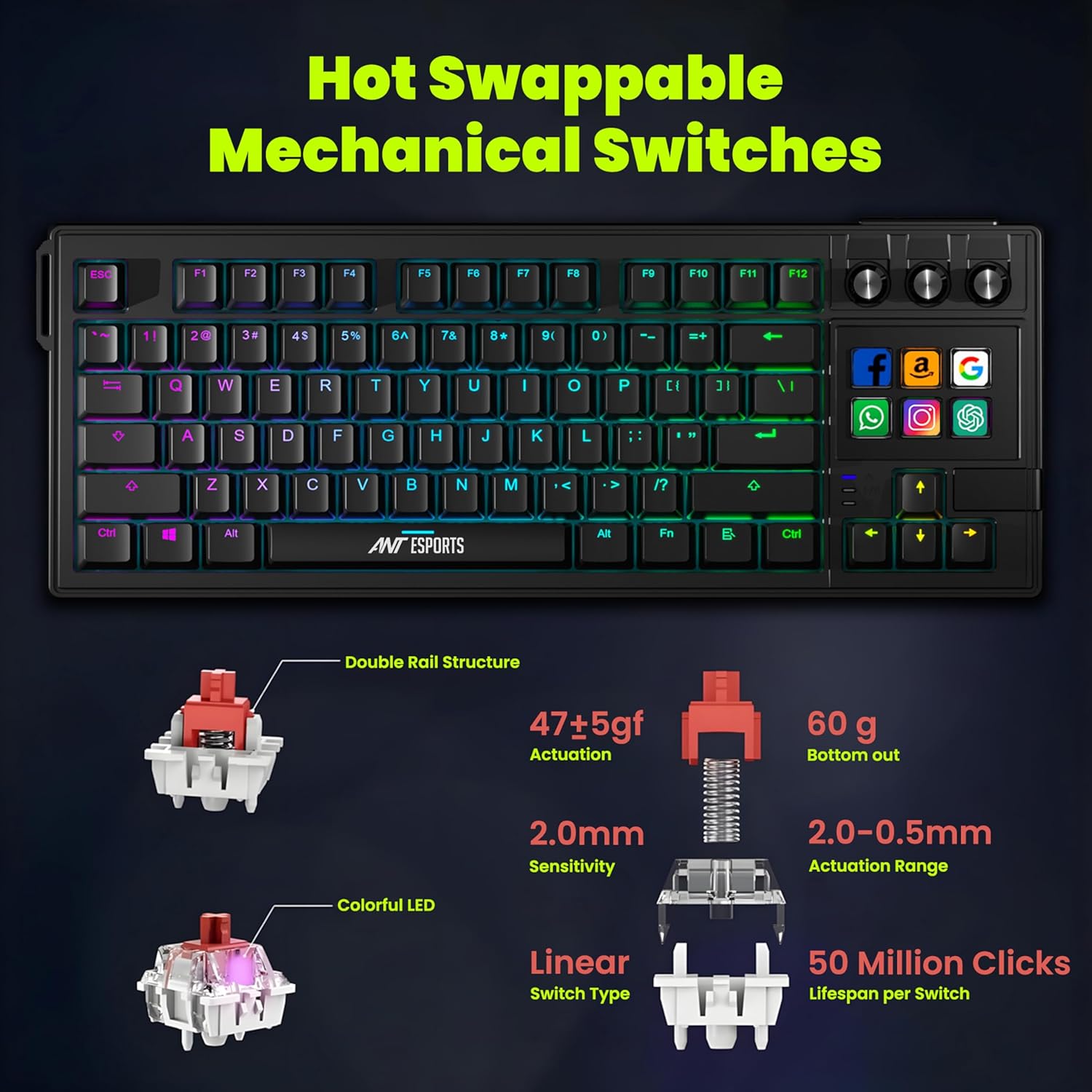 ANT EPSORTS –WIRED RGB STREAM DECK MECHANICAL KEYBOARD BLACK – APEX 400 - Pakshal Impex