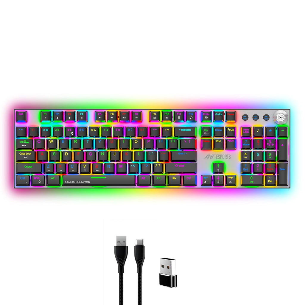ANT ESPORTS - 3 IN 1 WIRELESS RGB MECHANICAL KEYBOARD FULL SIZE BROWN SWITCH BLACK - MK4400 PRO - Pakshal Impex