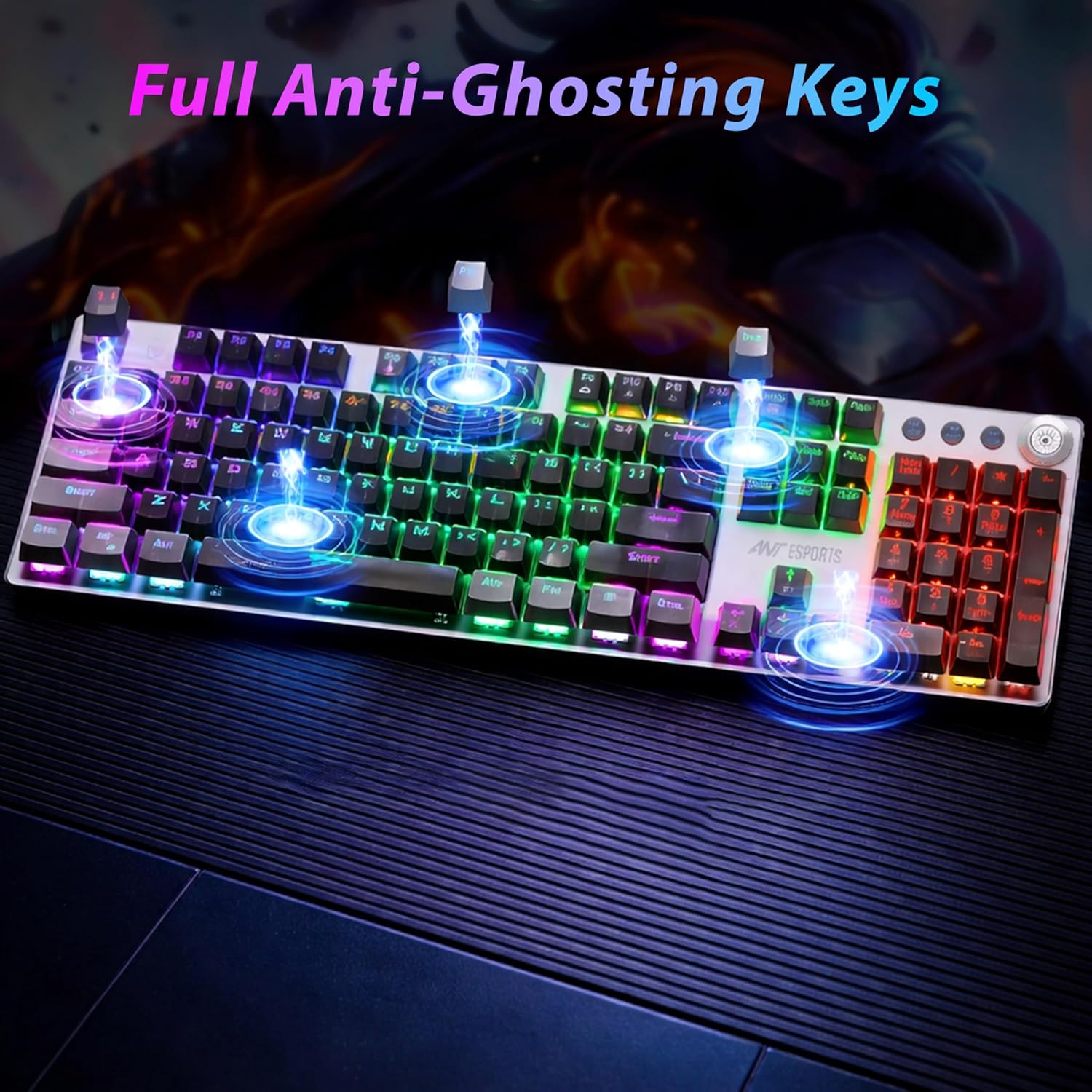 ANT ESPORTS - 3 IN 1 WIRELESS RGB MECHANICAL KEYBOARD FULL SIZE BROWN SWITCH BLACK - MK4400 PRO - Pakshal Impex