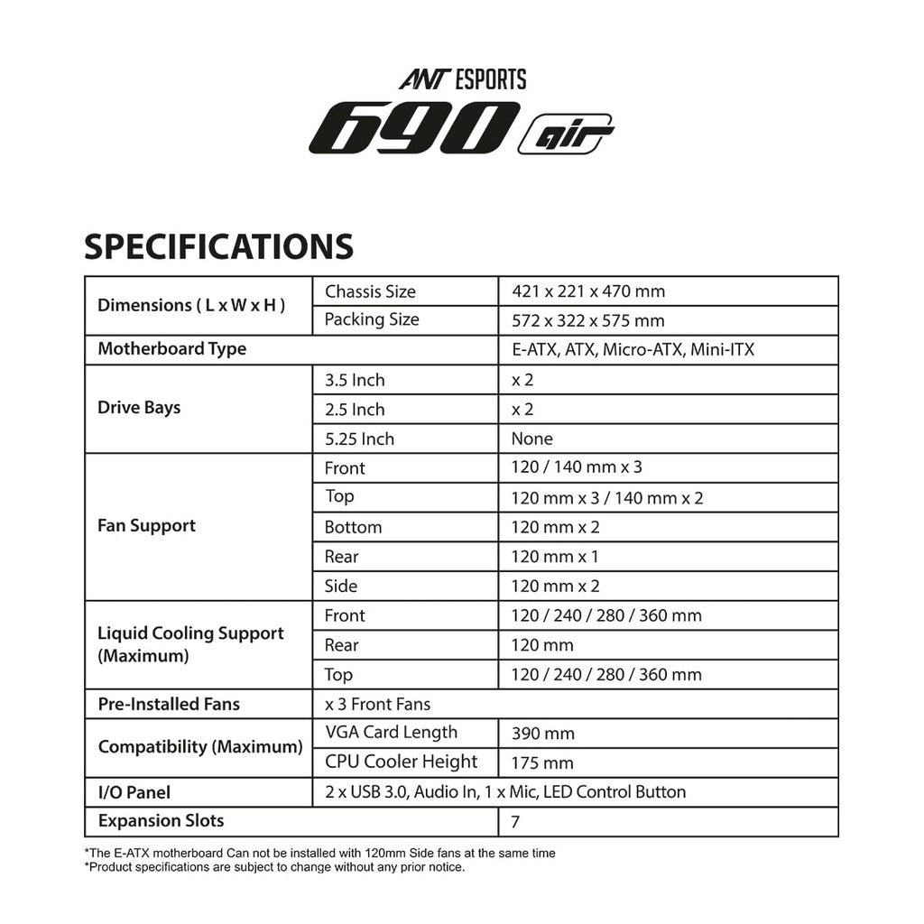 Ant Esports 690 Air Black ( Computer Chassis Without PSU) - Pakshal Impex