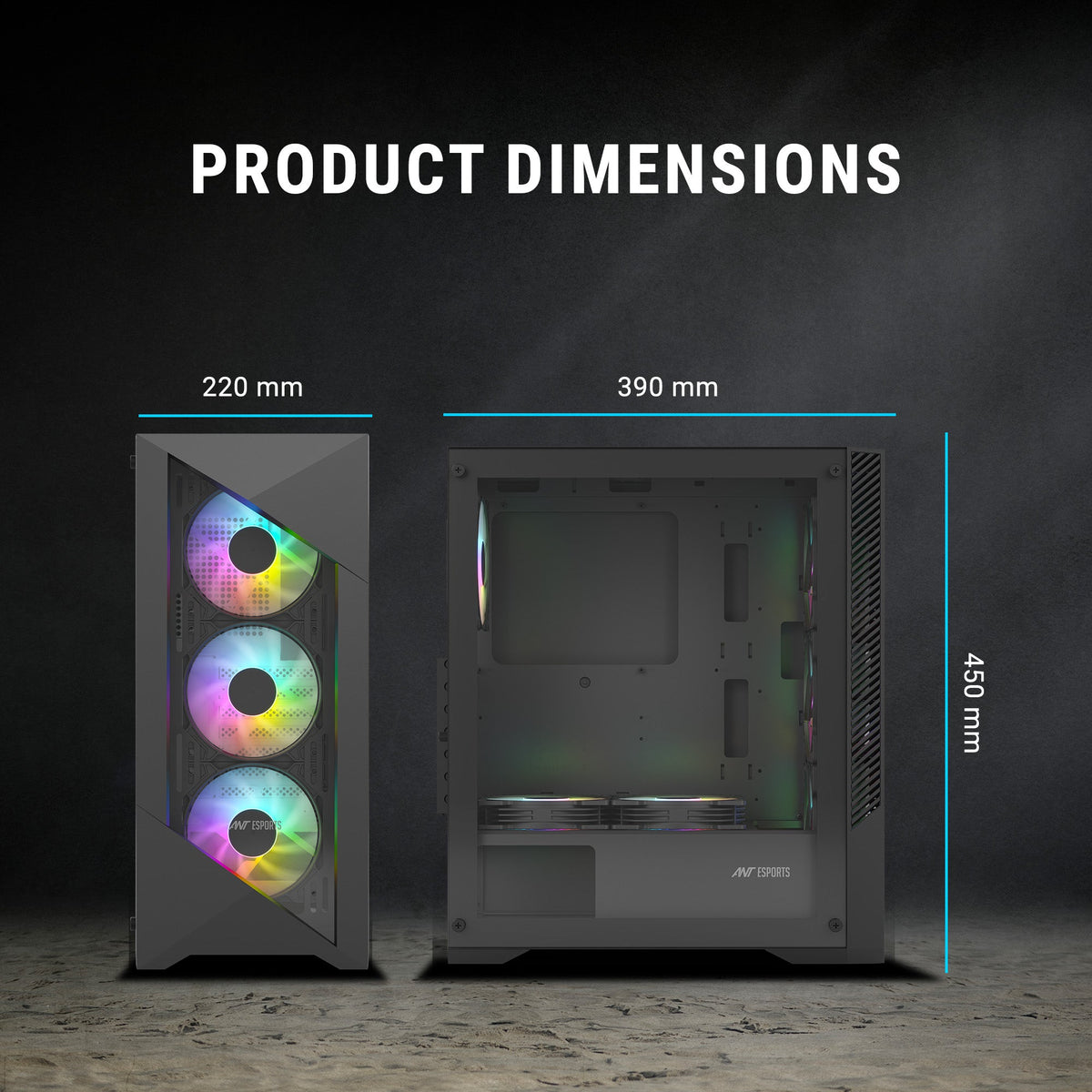 ANT ESPORTS CABINET ARGB WITH GLASS FRONT PANEL & 6 FAN BLACK - ICE 270G 6F - Pakshal Impex