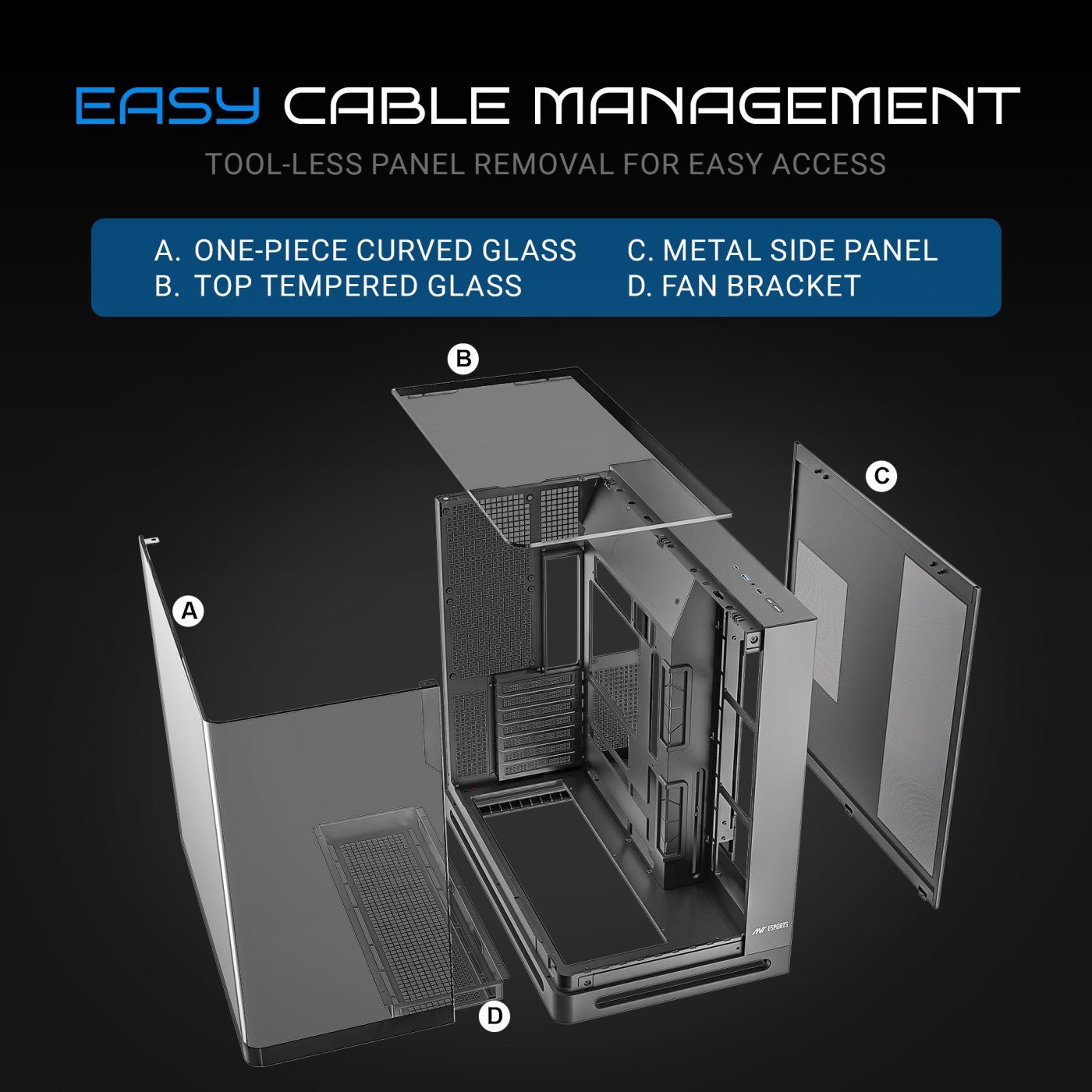 ANT ESPORTS CABINET BLACK - CRYSTAL ARC PRO - Pakshal Impex