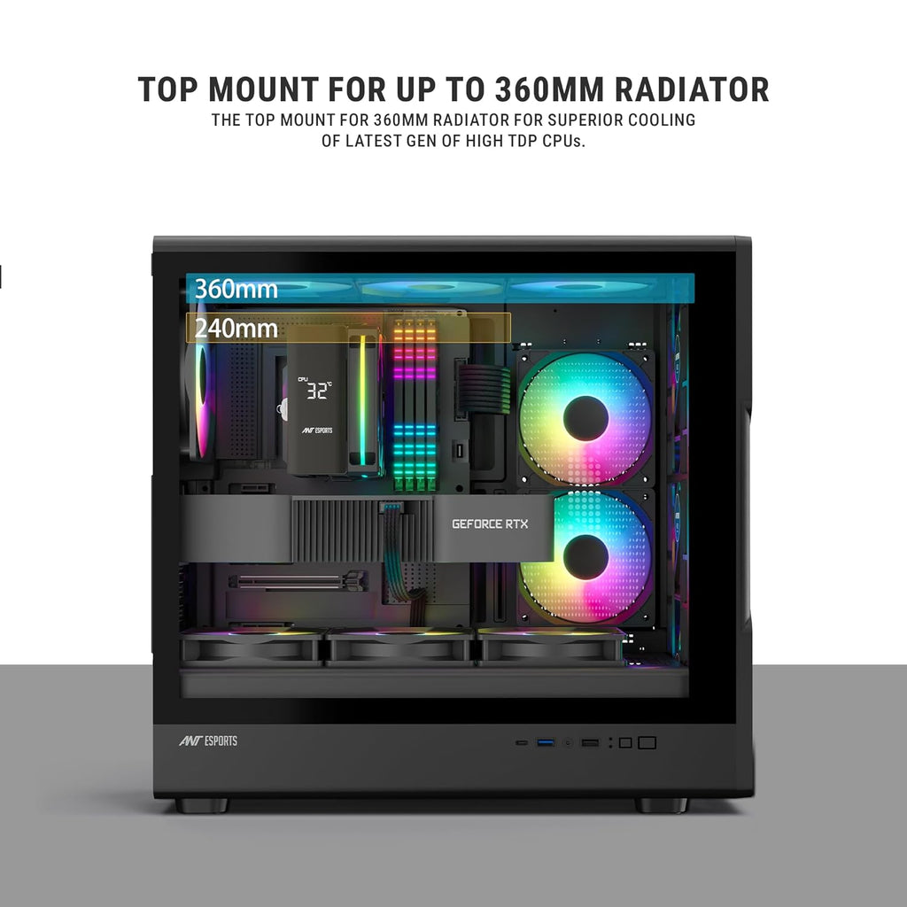 ANT ESPORTS CABINET WITH ARGB FAN BLACK – TITAN FE - Pakshal Impex