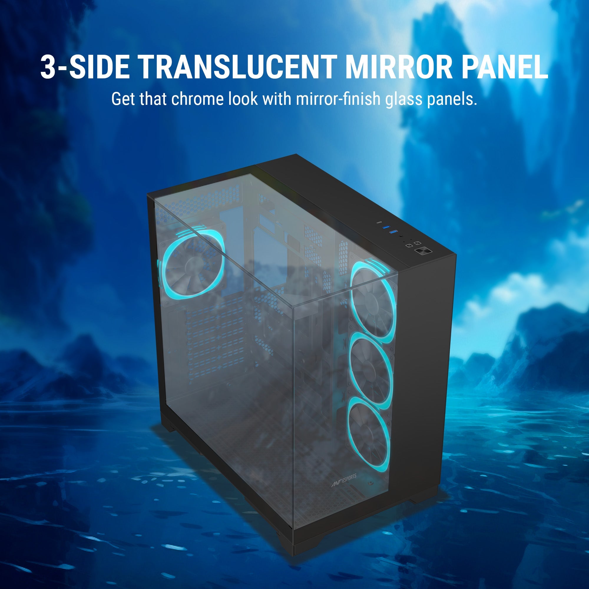Ant Esports Chassis Crystal Mirror - Black ( Chassis Without Power Supply ) - Pakshal Impex