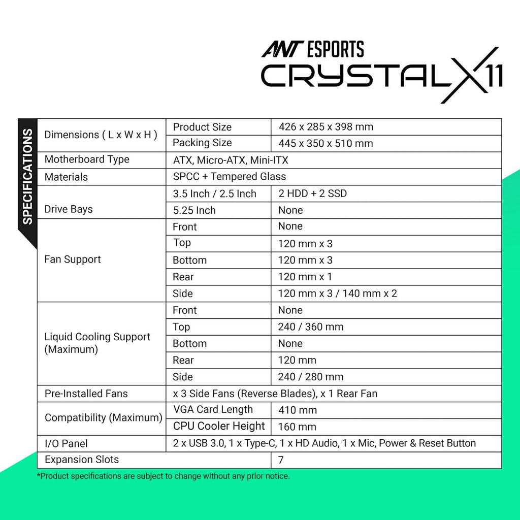 Ant Esports Chassis CRYSTAL X11 ( Chassis Without PSU ) - Pakshal Impex