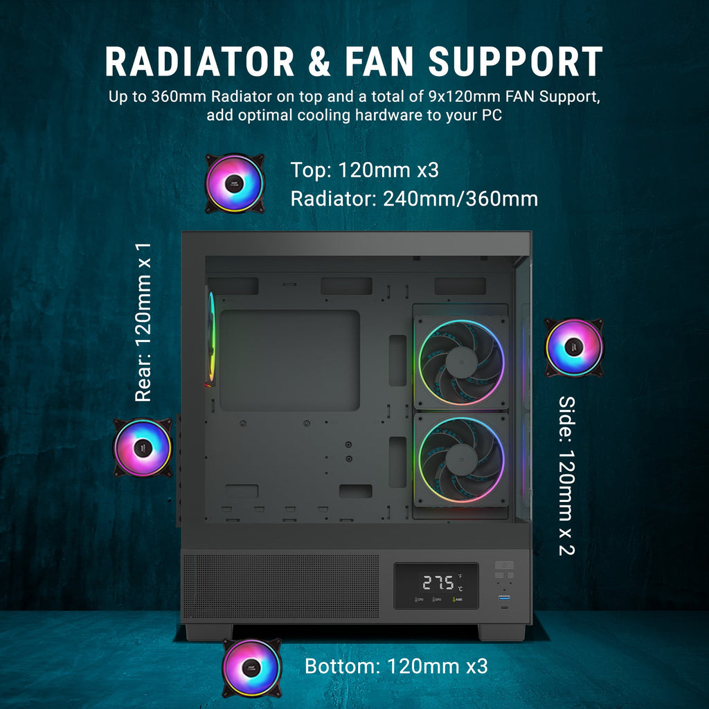 Ant Esports Chassis Crystal X3 LCD - Black ( Chassis Without Power Supply ) - Pakshal Impex