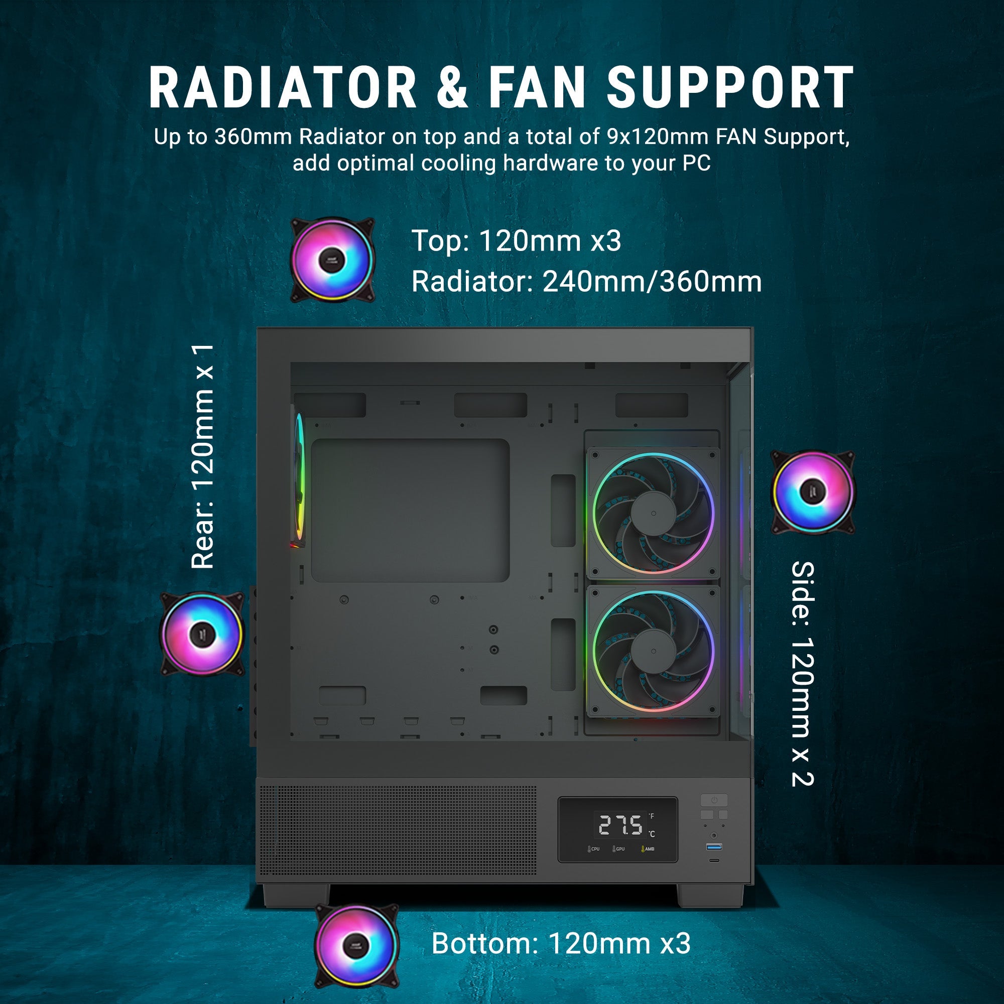 Ant Esports Chassis Crystal X3 LCD - Black ( Chassis Without Power Supply ) - Pakshal Impex