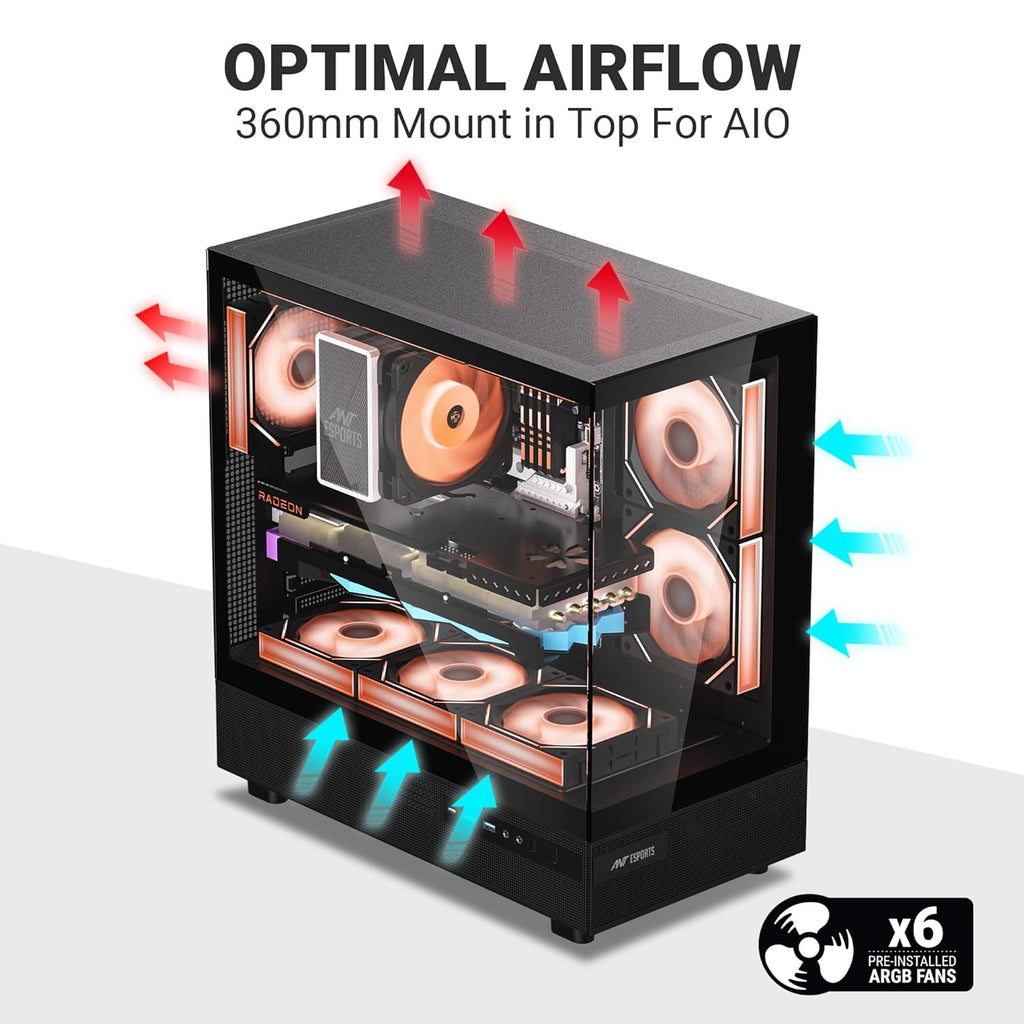 Ant Esports Chassis Crystal X6 -Black ( Chassis Without Power Supply ) - Pakshal Impex